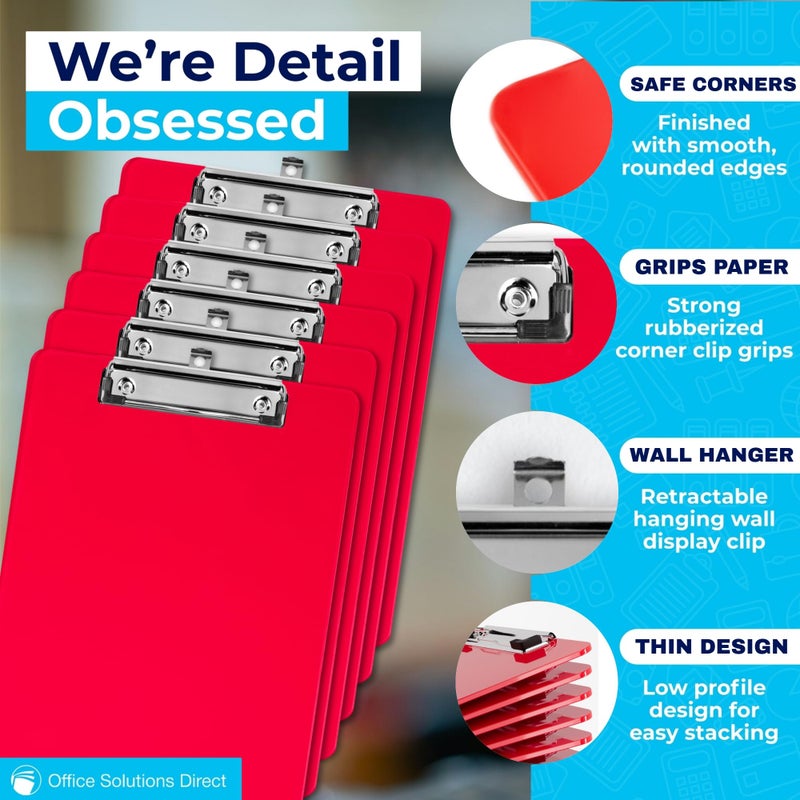 Office Solutions Direct Plastic Clipboards (Set of 6) Multi Pack Clipboard (Red) Strong 12.5 x 9 Inch | Holds 100 Sheets! Acrylic Clipboards with Low Profile Clip | Cute Aesthetic College School Supplies for Girls and Boys - Image 4